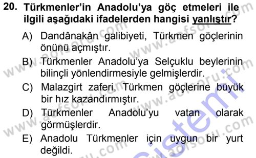 Türkiye Selçuklu Tarihi Dersi 2012 - 2013 Yılı (Final) Dönem Sonu Sınav Soruları 20. Soru