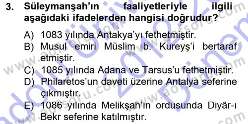 Türkiye Selçuklu Tarihi Dersi 2012 - 2013 Yılı (Final) Dönem Sonu Sınav Soruları 3. Soru