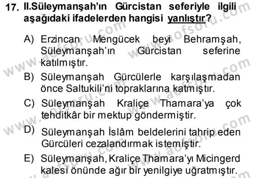 Türkiye Selçuklu Tarihi Dersi 2013 - 2014 Yılı (Vize) Ara Sınav Soruları 17. Soru