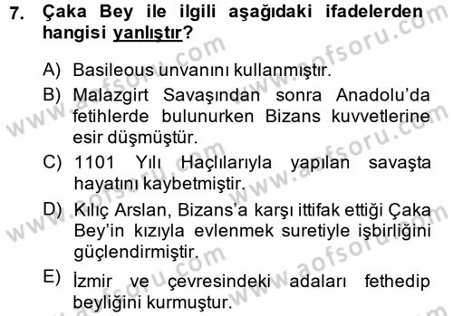 Türkiye Selçuklu Tarihi Dersi 2013 - 2014 Yılı (Vize) Ara Sınav Soruları 7. Soru