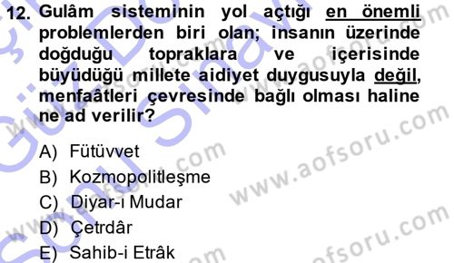 Türkiye Selçuklu Tarihi Dersi 2013 - 2014 Yılı (Final) Dönem Sonu Sınav Soruları 12. Soru