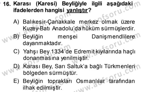 Türkiye Selçuklu Tarihi Dersi 2013 - 2014 Yılı (Final) Dönem Sonu Sınav Soruları 16. Soru