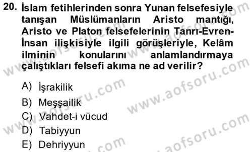 Türkiye Selçuklu Tarihi Dersi 2013 - 2014 Yılı (Final) Dönem Sonu Sınav Soruları 20. Soru