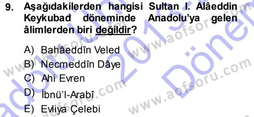 Türkiye Selçuklu Tarihi Dersi 2013 - 2014 Yılı (Final) Dönem Sonu Sınav Soruları 9. Soru