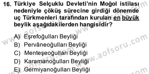 Türkiye Selçuklu Tarihi Dersi 2014 - 2015 Yılı (Final) Dönem Sonu Sınav Soruları 16. Soru