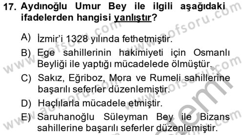 Türkiye Selçuklu Tarihi Dersi 2014 - 2015 Yılı (Final) Dönem Sonu Sınav Soruları 17. Soru