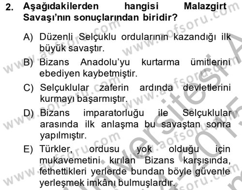 Türkiye Selçuklu Tarihi Dersi 2014 - 2015 Yılı (Final) Dönem Sonu Sınav Soruları 2. Soru