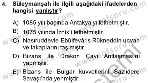Türkiye Selçuklu Tarihi Dersi 2014 - 2015 Yılı (Final) Dönem Sonu Sınav Soruları 4. Soru
