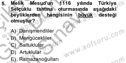 Türkiye Selçuklu Tarihi Dersi 2014 - 2015 Yılı (Final) Dönem Sonu Sınav Soruları 5. Soru