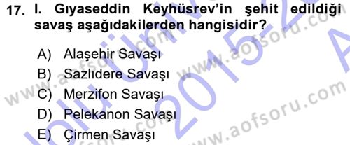 Türkiye Selçuklu Tarihi Dersi 2015 - 2016 Yılı (Vize) Ara Sınav Soruları 17. Soru