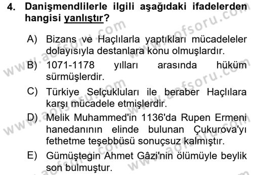Türkiye Selçuklu Tarihi Dersi 2015 - 2016 Yılı (Vize) Ara Sınav Soruları 4. Soru