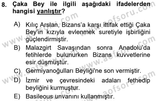 Türkiye Selçuklu Tarihi Dersi 2015 - 2016 Yılı (Vize) Ara Sınav Soruları 8. Soru