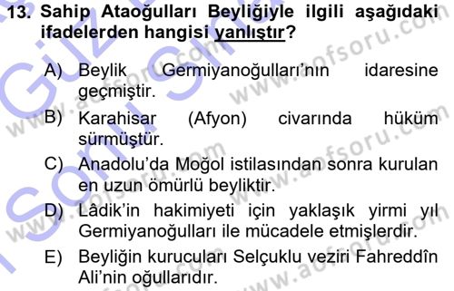 Türkiye Selçuklu Tarihi Dersi 2015 - 2016 Yılı (Final) Dönem Sonu Sınav Soruları 13. Soru