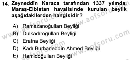 Türkiye Selçuklu Tarihi Dersi 2015 - 2016 Yılı (Final) Dönem Sonu Sınav Soruları 14. Soru
