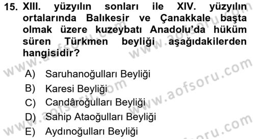 Türkiye Selçuklu Tarihi Dersi 2015 - 2016 Yılı (Final) Dönem Sonu Sınav Soruları 15. Soru