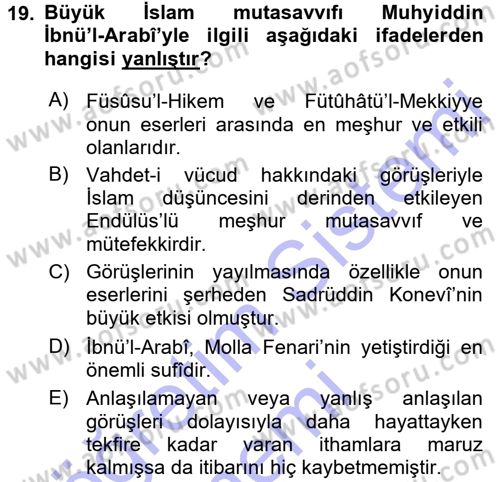 Türkiye Selçuklu Tarihi Dersi 2015 - 2016 Yılı (Final) Dönem Sonu Sınav Soruları 19. Soru