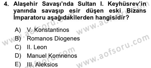 Türkiye Selçuklu Tarihi Dersi 2015 - 2016 Yılı (Final) Dönem Sonu Sınav Soruları 4. Soru