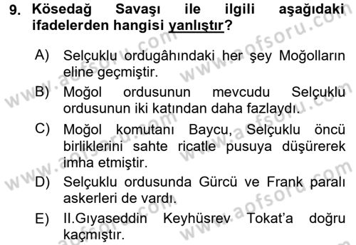 Türkiye Selçuklu Tarihi Dersi 2015 - 2016 Yılı (Final) Dönem Sonu Sınav Soruları 9. Soru