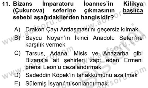 Türkiye Selçuklu Tarihi Dersi 2016 - 2017 Yılı (Vize) Ara Sınav Soruları 11. Soru