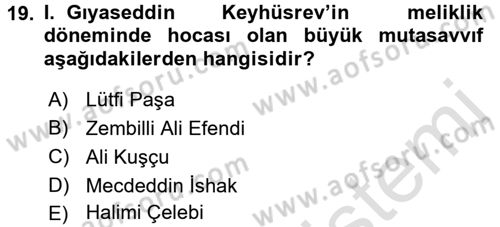 Türkiye Selçuklu Tarihi Dersi 2016 - 2017 Yılı (Vize) Ara Sınav Soruları 19. Soru