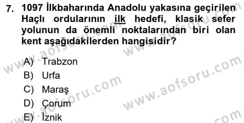 Türkiye Selçuklu Tarihi Dersi 2016 - 2017 Yılı (Vize) Ara Sınav Soruları 7. Soru