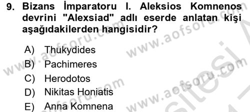 Türkiye Selçuklu Tarihi Dersi 2016 - 2017 Yılı (Vize) Ara Sınav Soruları 9. Soru