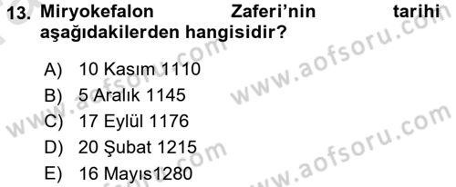 Türkiye Selçuklu Tarihi Dersi 2017 - 2018 Yılı (Vize) Ara Sınav Soruları 13. Soru