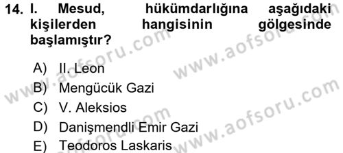 Türkiye Selçuklu Tarihi Dersi 2017 - 2018 Yılı (Vize) Ara Sınav Soruları 14. Soru