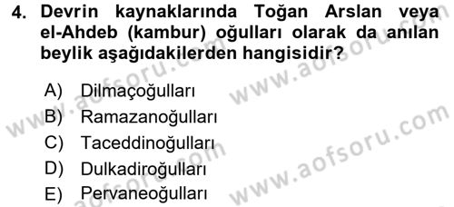 Türkiye Selçuklu Tarihi Dersi 2017 - 2018 Yılı (Vize) Ara Sınav Soruları 4. Soru