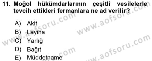 Türkiye Selçuklu Tarihi Dersi 2017 - 2018 Yılı (Final) Dönem Sonu Sınav Soruları 11. Soru