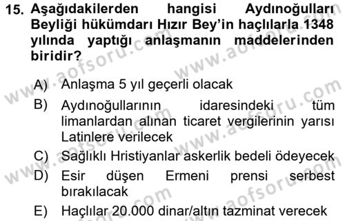 Türkiye Selçuklu Tarihi Dersi 2017 - 2018 Yılı (Final) Dönem Sonu Sınav Soruları 15. Soru