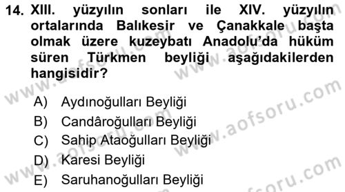 Türkiye Selçuklu Tarihi Dersi 2018 - 2019 Yılı (Final) Dönem Sonu Sınav Soruları 14. Soru