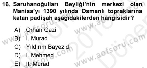 Türkiye Selçuklu Tarihi Dersi 2018 - 2019 Yılı (Final) Dönem Sonu Sınavı 16. Soru