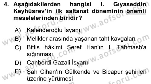 Türkiye Selçuklu Tarihi Dersi 2018 - 2019 Yılı (Final) Dönem Sonu Sınav Soruları 4. Soru
