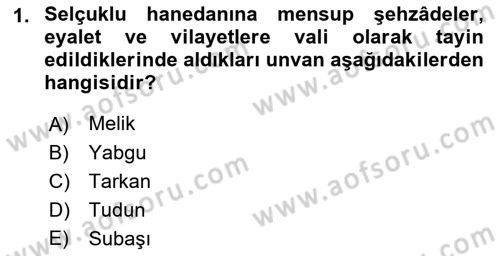 Türkiye Selçuklu Tarihi Dersi 2018 - 2019 Yılı Yaz Okulu Sınav Soruları 1. Soru