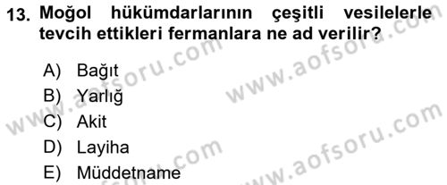 Türkiye Selçuklu Tarihi Dersi 2018 - 2019 Yılı Yaz Okulu Sınav Soruları 13. Soru