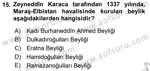 Türkiye Selçuklu Tarihi Dersi 2018 - 2019 Yılı Yaz Okulu Sınav Soruları 15. Soru