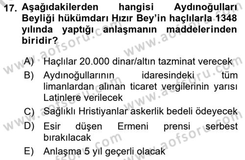 Türkiye Selçuklu Tarihi Dersi 2018 - 2019 Yılı Yaz Okulu Sınav Soruları 17. Soru