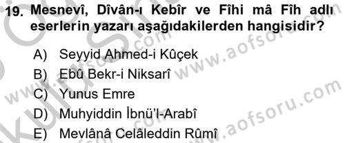 Türkiye Selçuklu Tarihi Dersi 2018 - 2019 Yılı Yaz Okulu Sınav Soruları 19. Soru