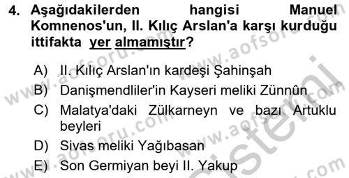 Türkiye Selçuklu Tarihi Dersi 2018 - 2019 Yılı Yaz Okulu Sınav Soruları 4. Soru