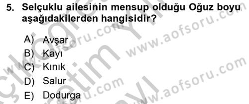 Türkiye Selçuklu Tarihi Dersi 2018 - 2019 Yılı Yaz Okulu Sınav Soruları 5. Soru