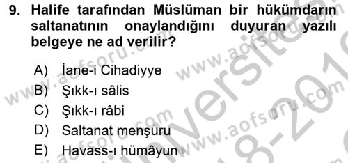 Türkiye Selçuklu Tarihi Dersi 2018 - 2019 Yılı Yaz Okulu Sınav Soruları 9. Soru