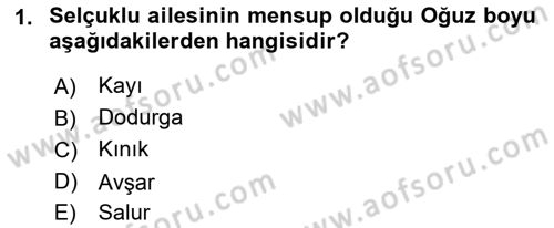 Türkiye Selçuklu Tarihi Dersi 2019 - 2020 Yılı (Vize) Ara Sınav Soruları 1. Soru