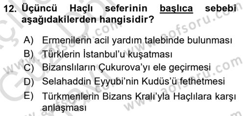 Türkiye Selçuklu Tarihi Dersi 2019 - 2020 Yılı (Vize) Ara Sınav Soruları 12. Soru