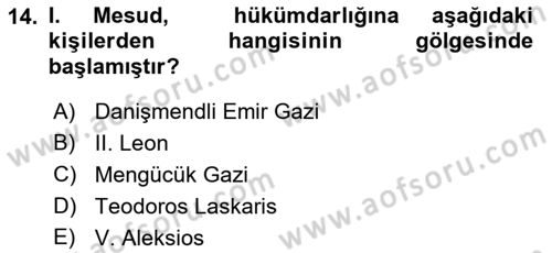 Türkiye Selçuklu Tarihi Dersi 2019 - 2020 Yılı (Vize) Ara Sınav Soruları 14. Soru