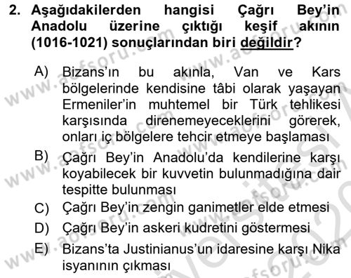 Türkiye Selçuklu Tarihi Dersi 2019 - 2020 Yılı (Vize) Ara Sınav Soruları 2. Soru
