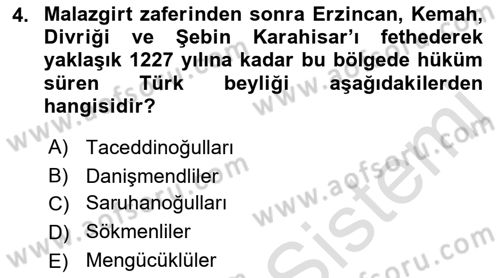 Türkiye Selçuklu Tarihi Dersi 2019 - 2020 Yılı (Vize) Ara Sınav Soruları 4. Soru