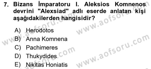 Türkiye Selçuklu Tarihi Dersi 2019 - 2020 Yılı (Vize) Ara Sınav Soruları 7. Soru