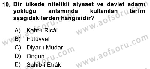 Türkiye Selçuklu Tarihi Dersi 2019 - 2020 Yılı (Final) Dönem Sonu Sınav Soruları 10. Soru