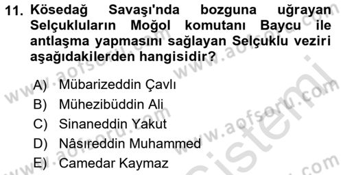 Türkiye Selçuklu Tarihi Dersi 2019 - 2020 Yılı (Final) Dönem Sonu Sınav Soruları 11. Soru